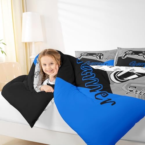 Feelyou Gaming Comforter Set Twin Size Blue Black Grey