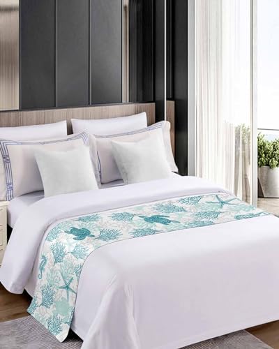 Homechoid Turquoise Coastal Bed Runner for FullQueen Size Bed