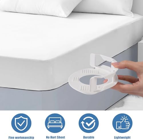 Antetek Lock Sheet Holders - White Bed Sheet Clips Corner Locks