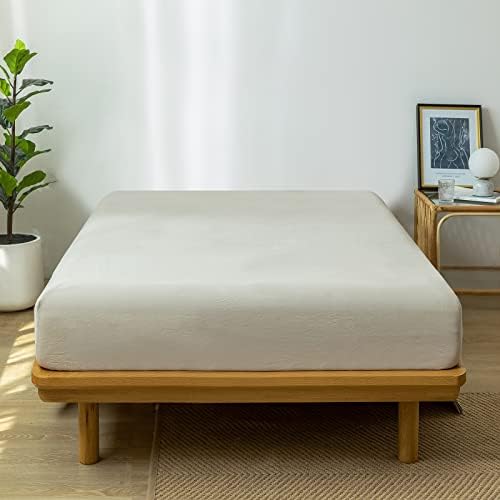 MooMee Cream Grey Fitted Sheet Queen 100 Washed Cotton