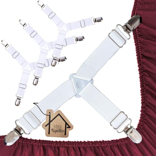 Tuyeabc Bed Sheet Straps 4 Pack White Adjustable