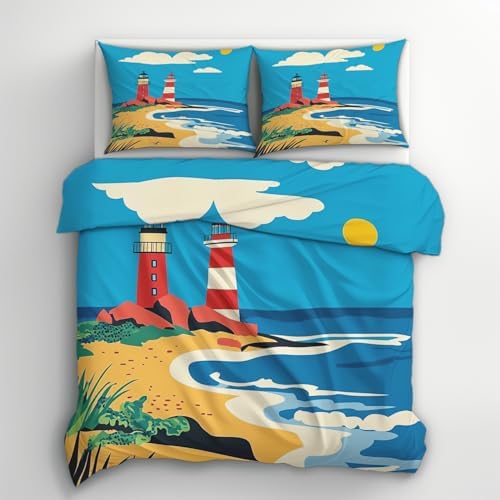 Kids Lighthouse Duvet Cover Set 3 Piece with Zipper Ties