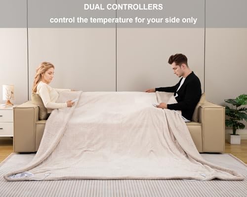 Dowin Queen Electric Blanket - Waffle Sherpa Heated with Dual Control