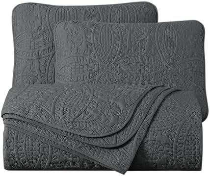 Chezmoi Austin 3-Piece Oversized Bedspread Set Queen Charcoal 1