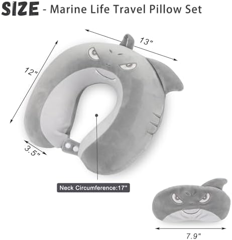 Shark Travel Pillow Kids with Eye Mask Memory Foam