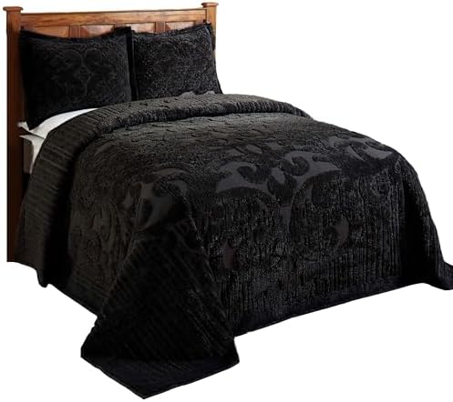 Better Trends Chenille Queen Bedspread Black