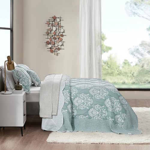 HZ HY Oversized King Bedspread - 5 Piece Set 100 Microfiber Green