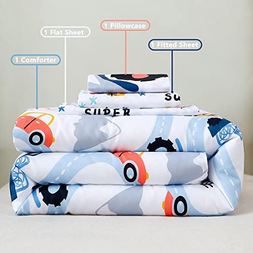 PERFEMET Car Toddler Bedding 4 Piece Set for Boys and Girls