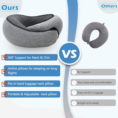 Travel Neck Pillow with 360 Support and Velcro Adjustment