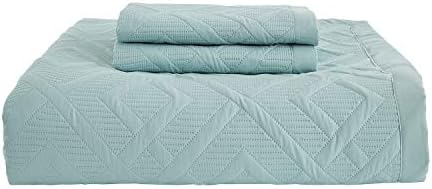 CHIXIN Queen Quilt Set - Geometric Seaglass Pattern Ultrasonic Quilting Reversible 4 Piece