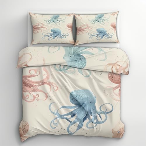 Queen Duvet Cover with Octopus Pattern 3 Piece Kids Bed Set