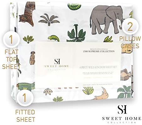 1500 Supreme Kids Bed Sheet Set - Full Size Wild Animal Design