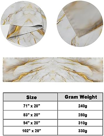 Yukro Bed Runner Scarf - Marble White Grey Golden Abstract Art Texture