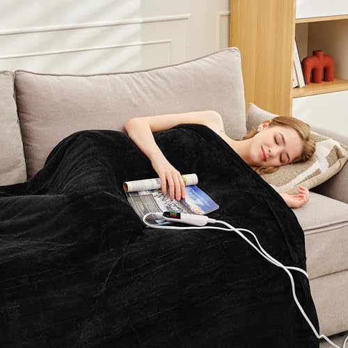 PTQ Heated Throw Blanket 50x60 - 6 Heating Levels Auto Shut Off Machine Washable