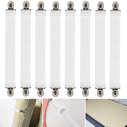 8pcs Adjustable Sheet Straps with Elastic Fasteners - White