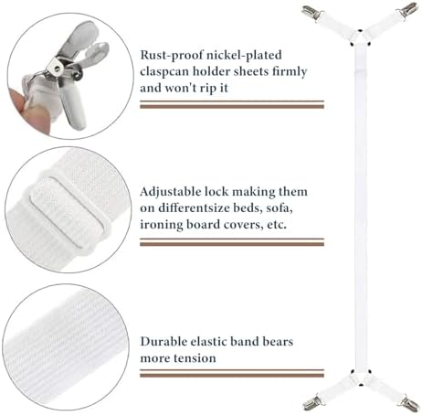 Consss Bed Sheet Straps 2PCS White Adjustable Durable