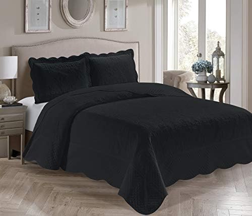 Kids Zone Home Collection 3 Piece Full Queen Embossed Black Coverlet Bedspread