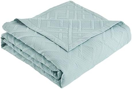 CHIXIN Queen Quilt Set - Geometric Seaglass Pattern Ultrasonic Quilting Reversible 4 Piece