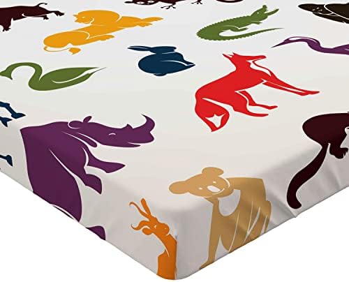 Ambesonne Zoo Fitted Sheet - Cartoon Animal Print Twin Size