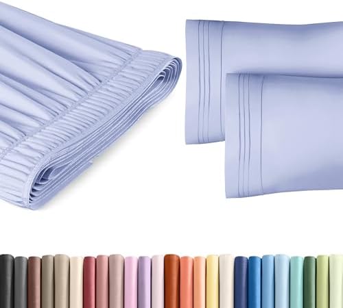 CGK Unlimited Wrap Around Dust Ruffle Bed Skirt 2 Pillowcases Bundle - Lavender 1