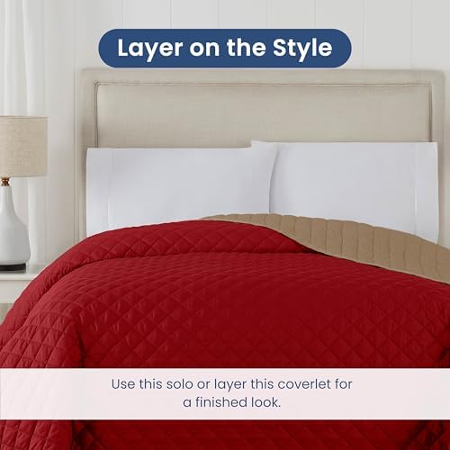 Martex Reversible Coverlet Full Queen Bedding KhakiRed