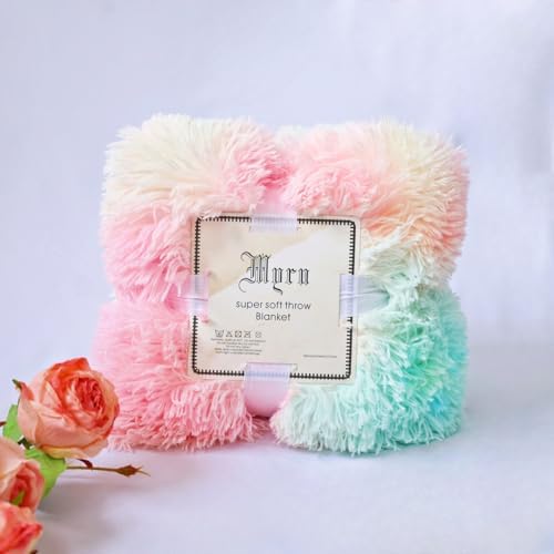 MYRU Plush Rainbow Throw Blanket 51x63 Inches