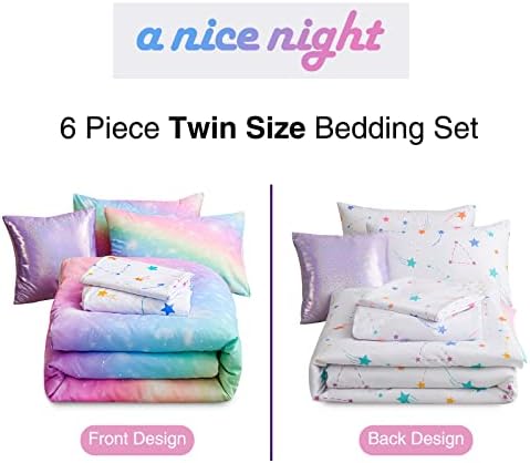 A Nice Night 6Pcs Gradient Glitter Comforter Set for Girls