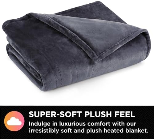 Brookstone Heated Plush Blanket - 10 Heat Settings Timer Auto Shut Off Gray