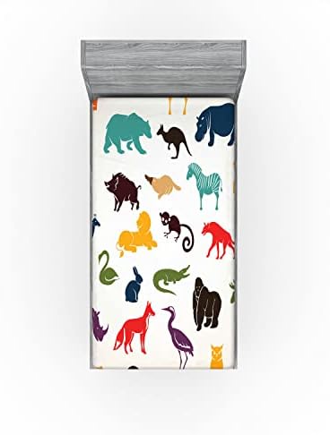 Ambesonne Zoo Fitted Sheet - Cartoon Animal Print Twin Size
