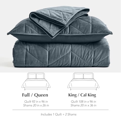 EVERGRACE Velvet Quilt Set 3 Pieces Stormy Blue