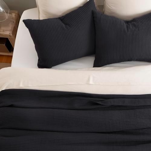 EVERGRACEHOME Cotton Coverlet Set King 3 Pieces Washed Black