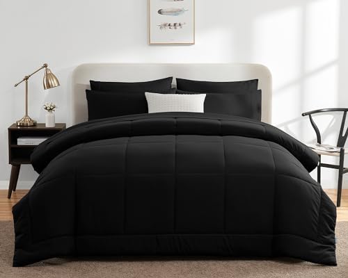 CozyLux Twin Comforter Set Black 5 Pieces