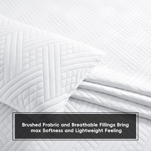 Safonory King Size Quilt Set - 106x96 White Striped Bedspread