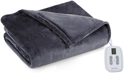 Brookstone Heated Plush Blanket - 10 Heat Settings Timer Auto Shut Off Gray