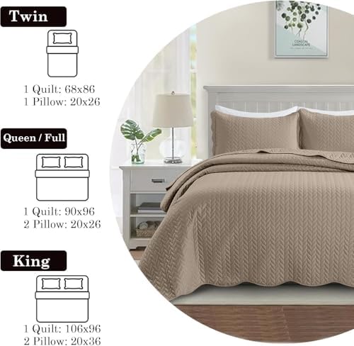 IR Imperial Rooms Queen Quilt Bedding Set 90x96 - 3 Pcs Beige Microfiber
