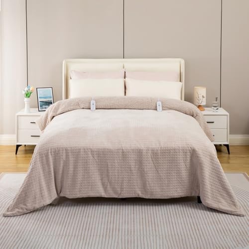 Dowin Queen Electric Blanket - Waffle Sherpa Heated with Dual Control
