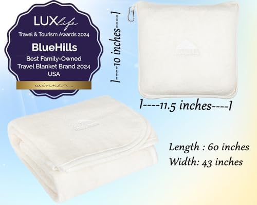 BlueHills Soft Plush Travel Blanket Pillow with Backpack Clip 1