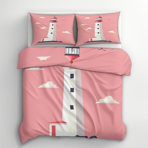 King Duvet Cover Kids Lighthouse - Nautical Pattern 3 Piece Bed Set
