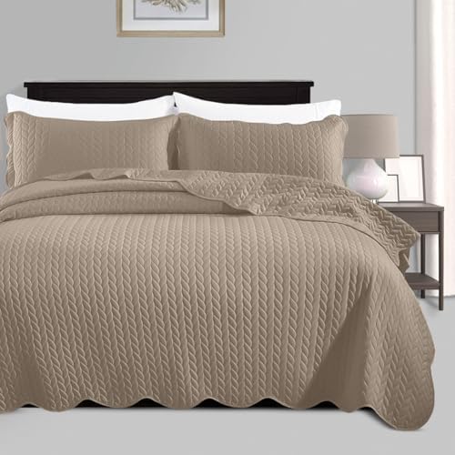 IR Imperial Rooms Queen Quilt Bedding Set 90x96 - 3 Pcs Beige Microfiber