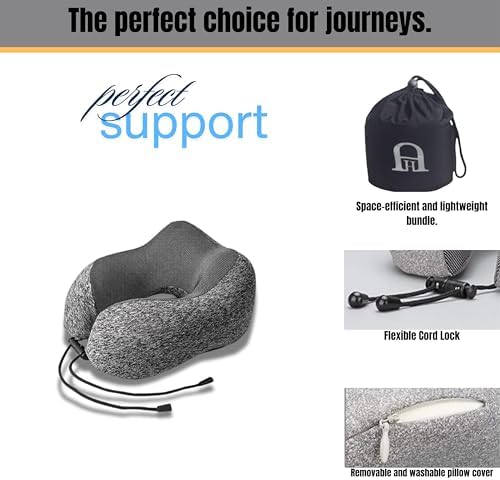 HA Travel Neck Pillow with Eye Mask and Luxury Bag - Dark Gray