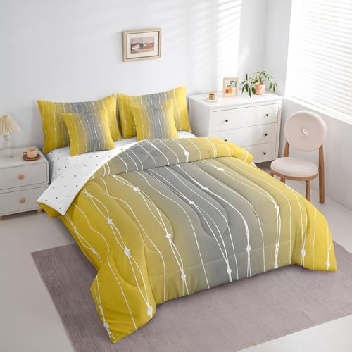 Yellow Grey Ombre Comforter Set 7pcs Full Size