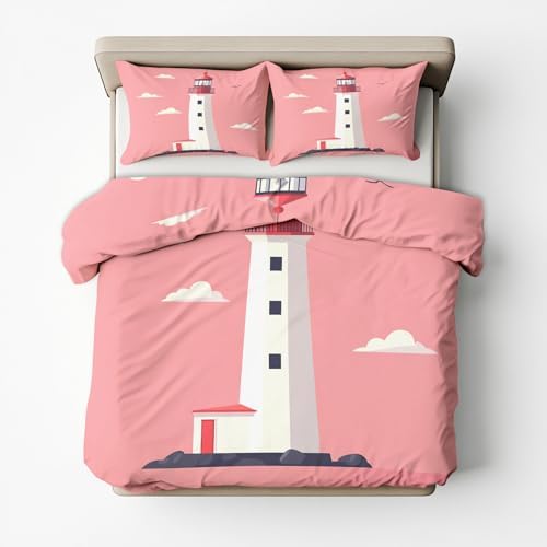 King Duvet Cover Kids Lighthouse - Nautical Pattern 3 Piece Bed Set