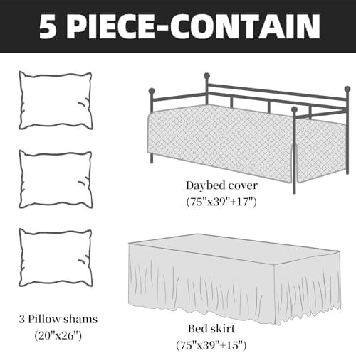 HOMBYS Daybed Cover Set - Diamond Stitched Microfiber 5 Pieces Beige