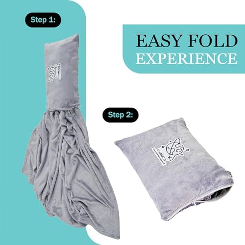 Commollis 2-in-1 Travel Blanket Pillow - Compact Warm All-Season