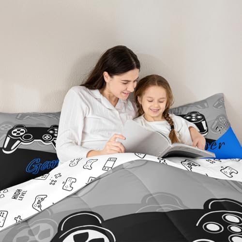 Feelyou Gaming Comforter Set Twin Size Blue Black Grey