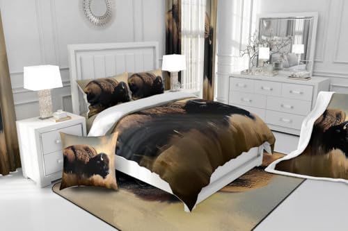 Feelyou 3D Buffalo Coverlet Set Twin Size Kids Bedspread
