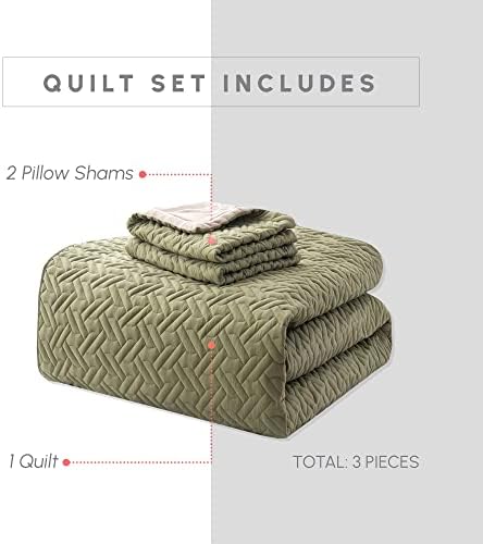 Elegant Comfort Reversible Quilt Set - Sage Cream