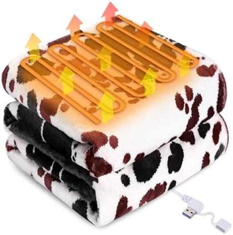 USB Cow Print Heated Throw Blanket with 3 Heat Levels