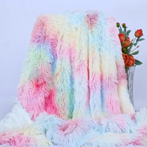 MYRU Plush Rainbow Throw Blanket 51x63 Inches