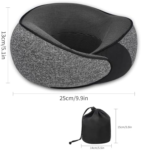 Memory Foam Travel Pillow for Airplane Lightweight and Stowable Dark Grey
